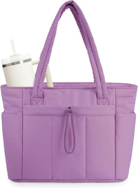 Quilted Puffer Tote with Cup Holder & Laptop Sleeve for Travel and Work