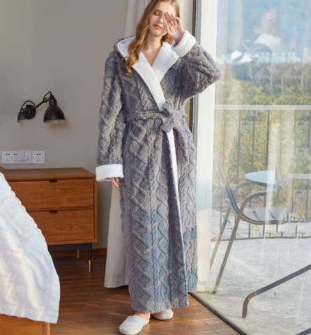 Warm and Comfortable Fleece Dressing Gown for Women - Serena-Grey-M-State of Style