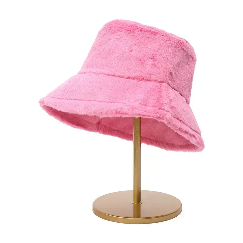 Warm Autumn Bucket Hat made of Rabbit Fur for Ladies - Lorna-Fuchsia-State of Style