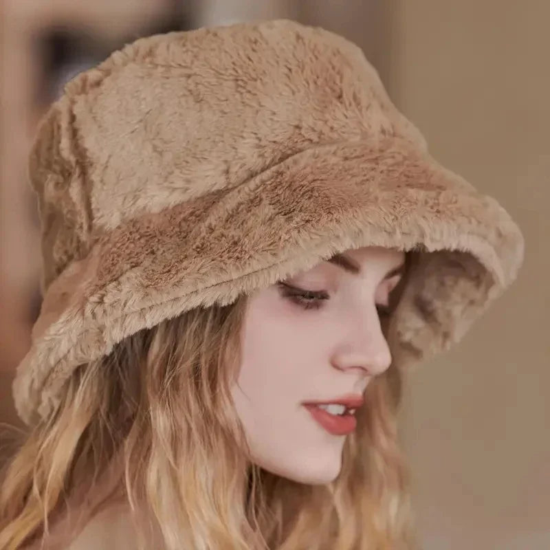 Warm Autumn Bucket Hat made of Rabbit Fur for Ladies - Lorna-Grey-State of Style