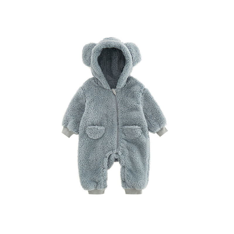 Warm Baby Fleece Romper with Animal Print-Blue Grey-1-3M 59-State of Style