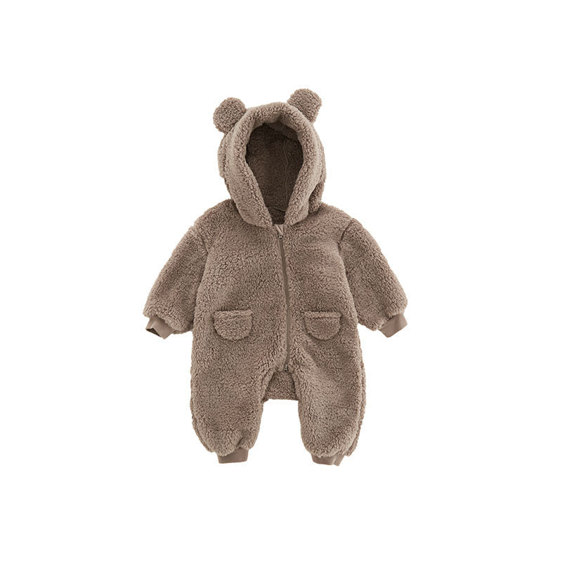 Warm Baby Fleece Romper with Animal Print-Brown-1-3M 59-State of Style