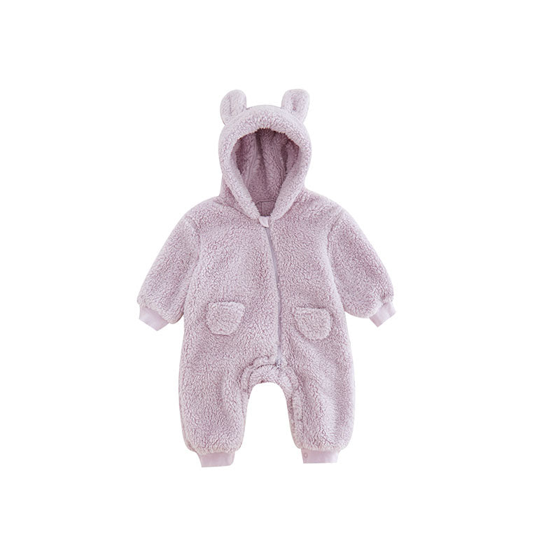 Warm Baby Fleece Romper with Animal Print-Lavender-1-3M 59-State of Style