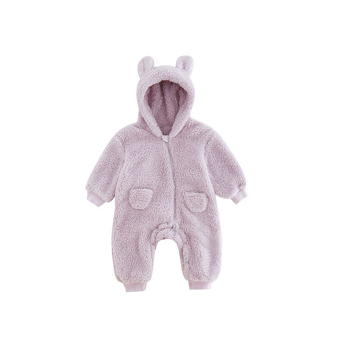 Warm Baby Fleece Romper with Animal Print-Lavender-1-3M 59-State of Style