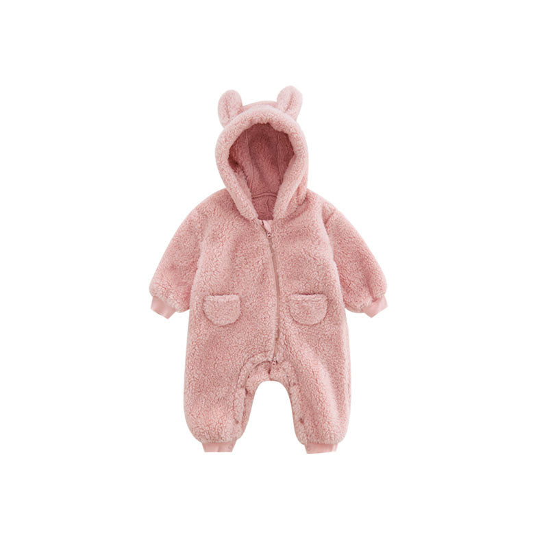 Warm Baby Fleece Romper with Animal Print-Pink-1-3M 59-State of Style