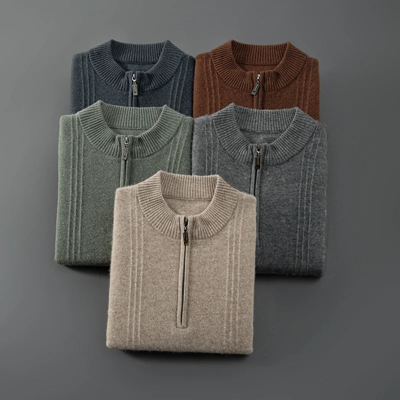 Warm Casual Men's Jumper with Half-Zip - Logan-Beige-S-State of Style