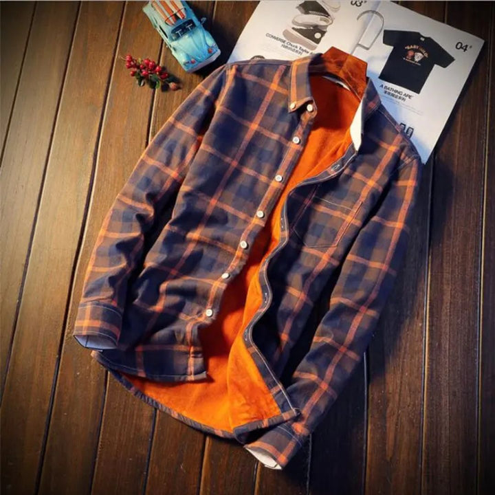 Warm Checked Cotton Shirt Ezekiel – Slim Fit for Casual Comfort-Orange-M-State of Style