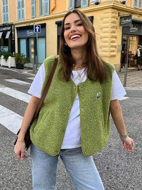 Warm & Comfortable V-neck Gilet for Women - Alina-Green-State of Style