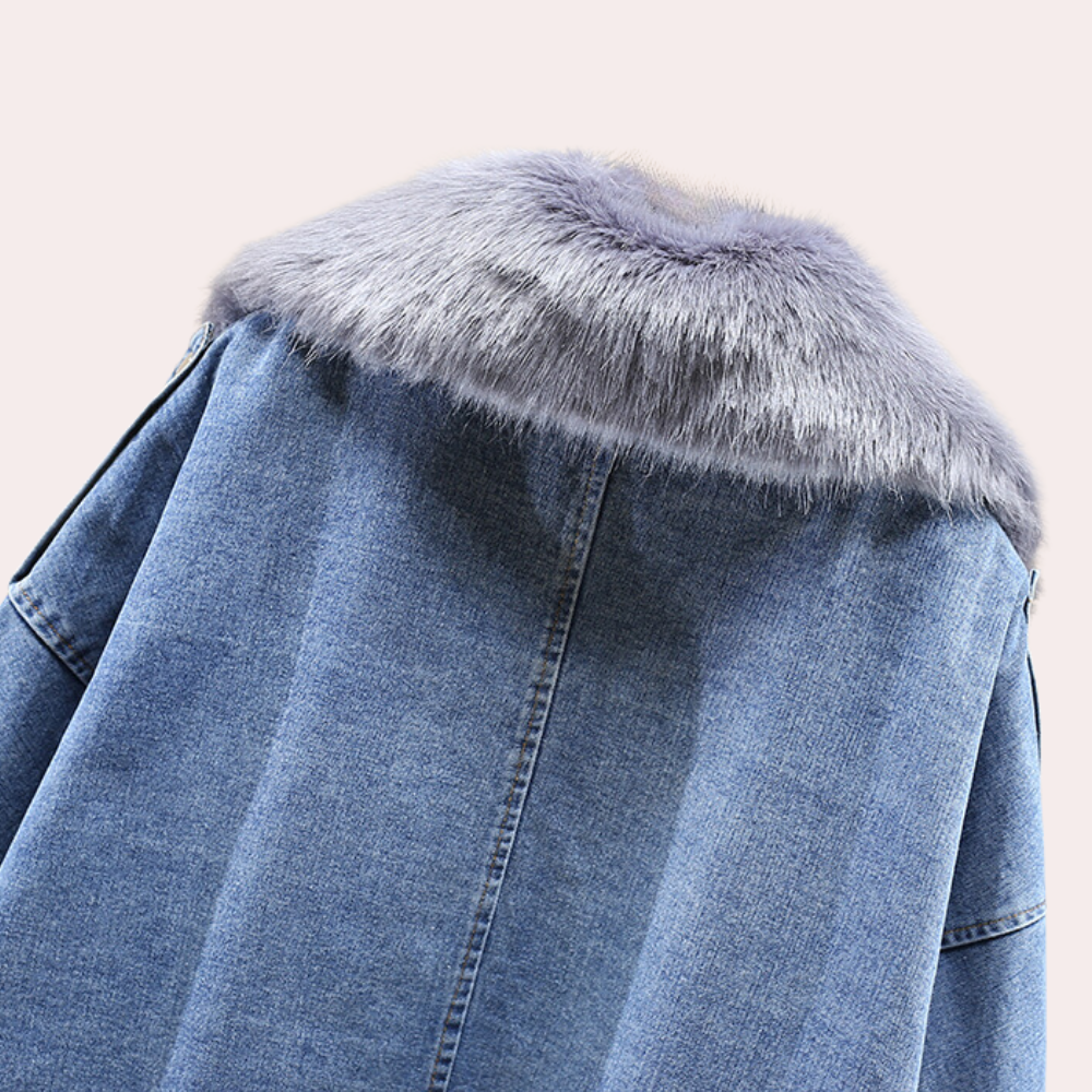 Warm Denim Winter Jacket for Women - Mira-Grey-XS-State of Style