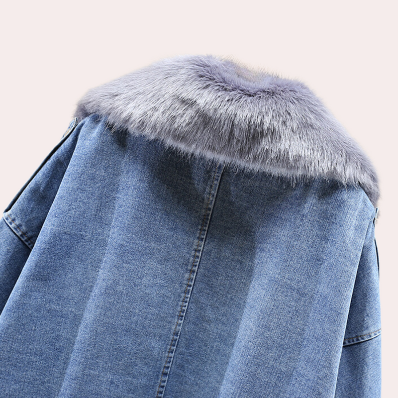 Warm Denim Winter Jacket for Women - Mira-Grey-XS-State of Style