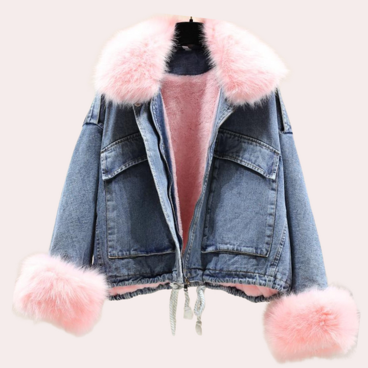 Warm Denim Winter Jacket for Women - Mira-Pink-XS-State of Style
