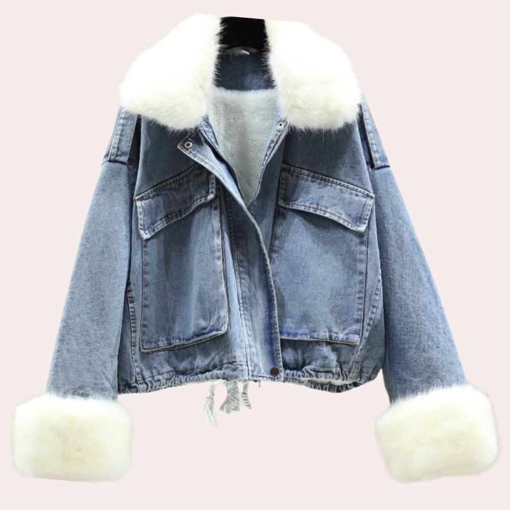 Warm Denim Winter Jacket for Women - Mira-White-XS-State of Style