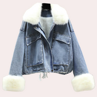 Warm Denim Winter Jacket for Women - Mira-White-XS-State of Style