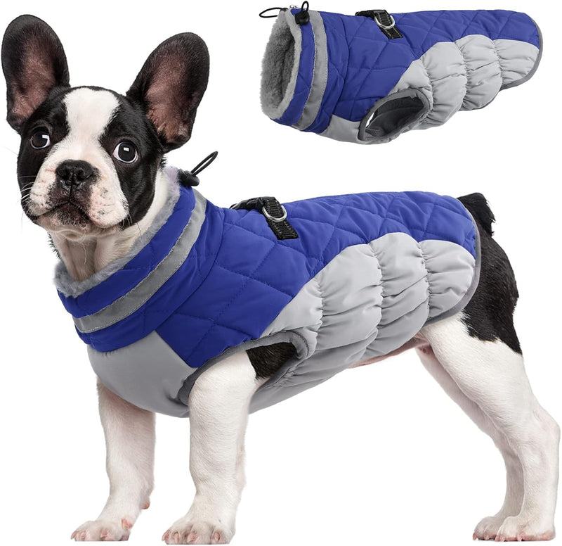 Warm Dog Winter Jacket with Built-in Harness-Blue-XS-State of Style