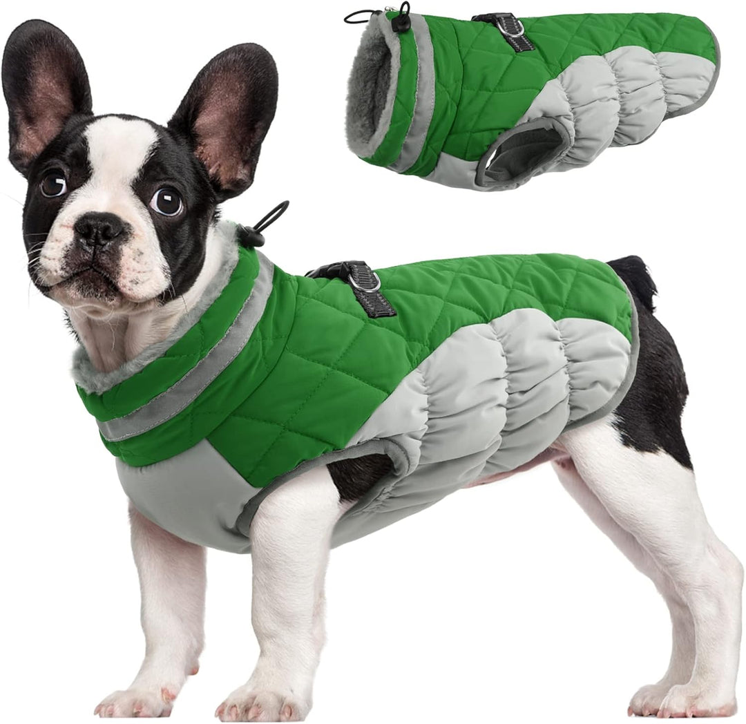 Warm Dog Winter Jacket with Built-in Harness-Green-XS-State of Style