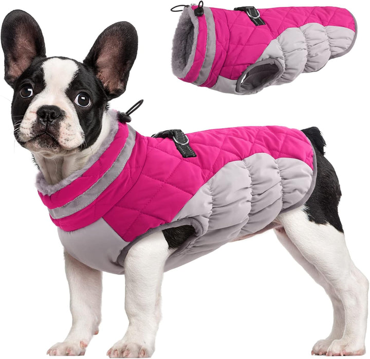 Warm Dog Winter Jacket with Built-in Harness-Pink-XS-State of Style