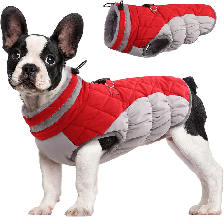 Warm Dog Winter Jacket with Built-in Harness-Red-XS-State of Style