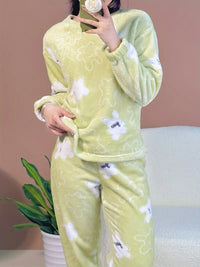 Warm Fleece Pyjama Set with Cute Print - Celeste-Green-M-State of Style