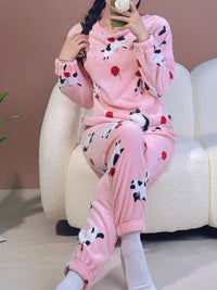 Warm Fleece Pyjama Set with Cute Print - Celeste-Pink-M-State of Style