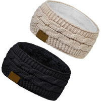Warm Knitted Ear Warmer Headband with Fleece Lining - Cathryn-Black Beige-State of Style