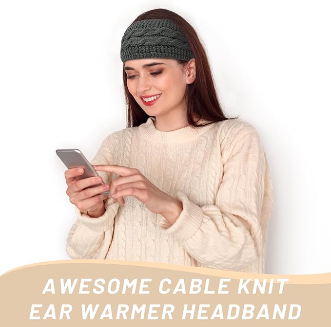 Warm Knitted Ear Warmer Headband with Fleece Lining - Cathryn-Black Beige-State of Style