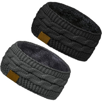 Warm Knitted Ear Warmer Headband with Fleece Lining - Cathryn-Black Dark Grey-State of Style