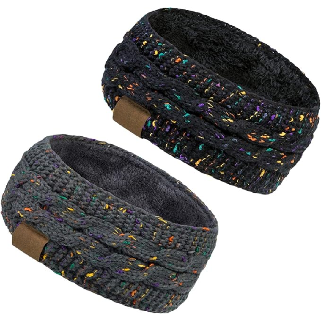 Warm Knitted Ear Warmer Headband with Fleece Lining - Cathryn-Black Grey-State of Style