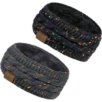 Warm Knitted Ear Warmer Headband with Fleece Lining - Cathryn-Black Grey-State of Style