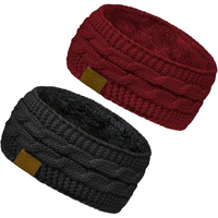 Warm Knitted Ear Warmer Headband with Fleece Lining - Cathryn-Black Red-State of Style