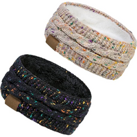 Warm Knitted Ear Warmer Headband with Fleece Lining - Cathryn-Black White Beige-State of Style