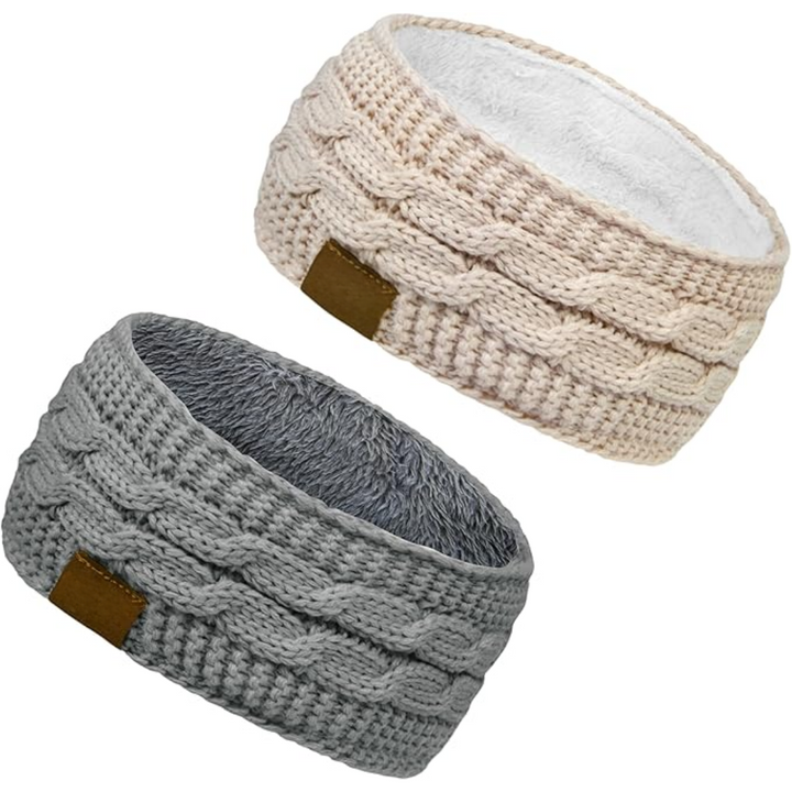 Warm Knitted Ear Warmer Headband with Fleece Lining - Cathryn-Grey Beige 1-State of Style