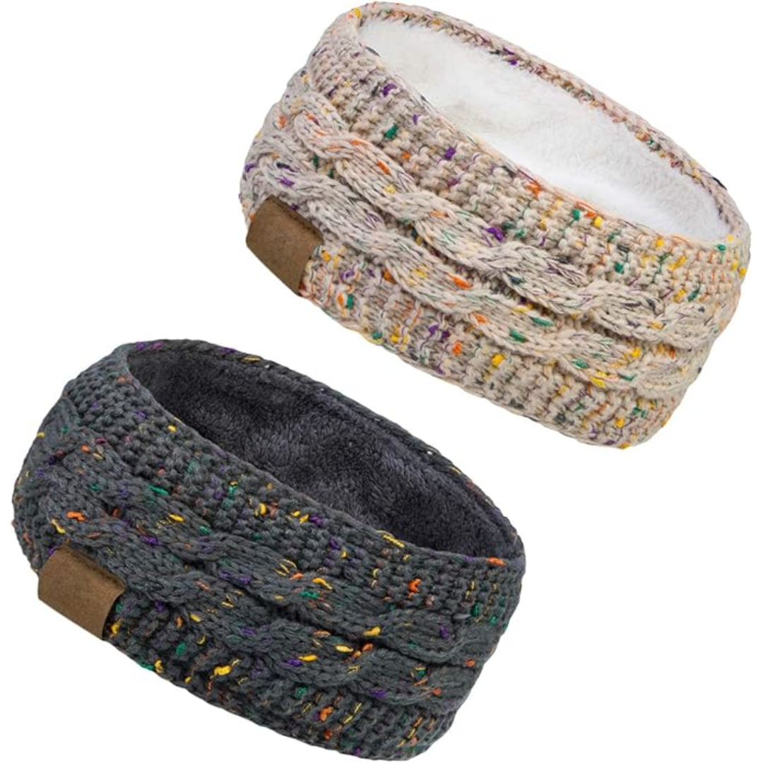 Warm Knitted Ear Warmer Headband with Fleece Lining - Cathryn-Grey Beige 2-State of Style