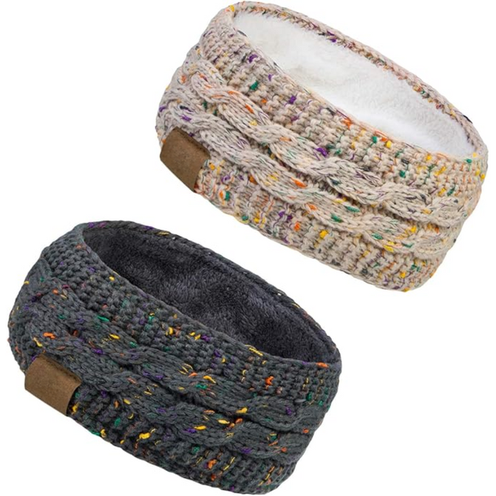 Warm Knitted Ear Warmer Headband with Fleece Lining - Cathryn-Grey Beige 2-State of Style