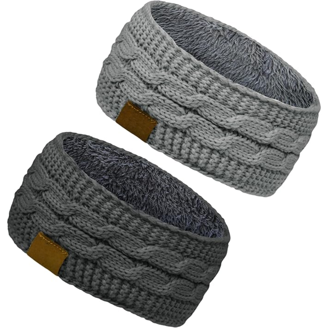 Warm Knitted Ear Warmer Headband with Fleece Lining - Cathryn-Grey Light Gray 1-State of Style