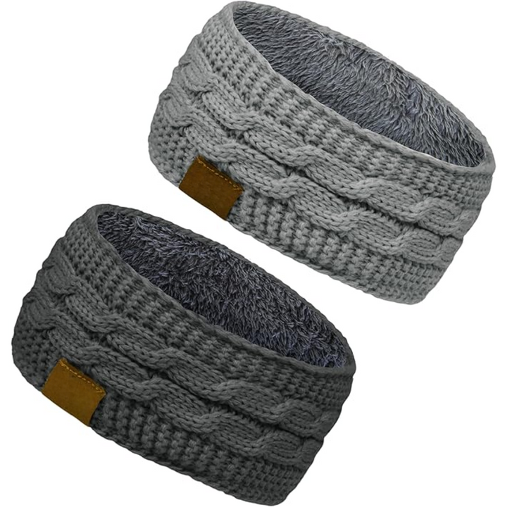 Warm Knitted Ear Warmer Headband with Fleece Lining - Cathryn-Grey Light Gray 1-State of Style