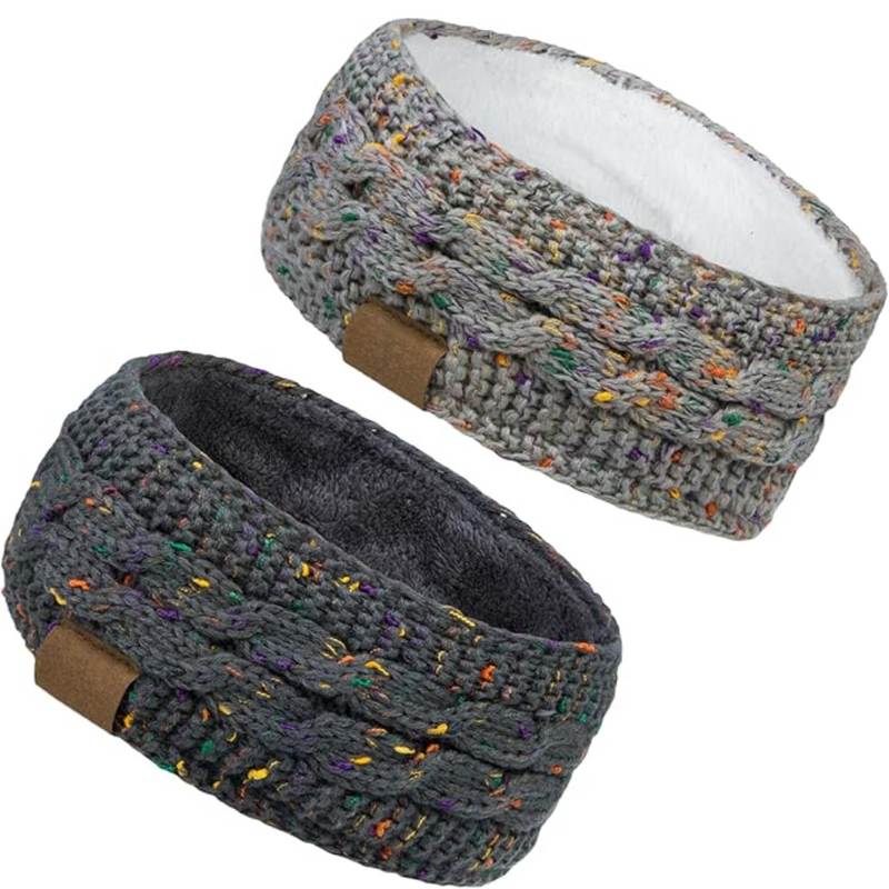 Warm Knitted Ear Warmer Headband with Fleece Lining - Cathryn-Grey Light Gray 2-State of Style