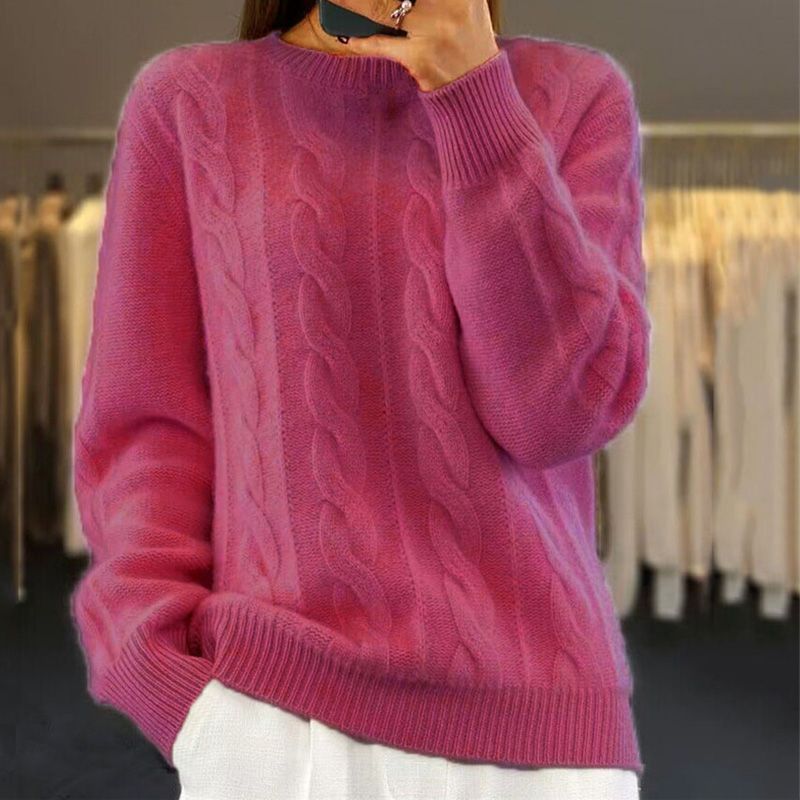 Warm Knitted Ladies Sweater - Bella-Dark Pink-S-State of Style