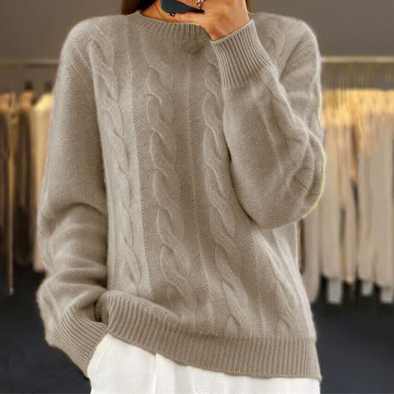 Warm Knitted Ladies Sweater - Bella-Khaki-S-State of Style