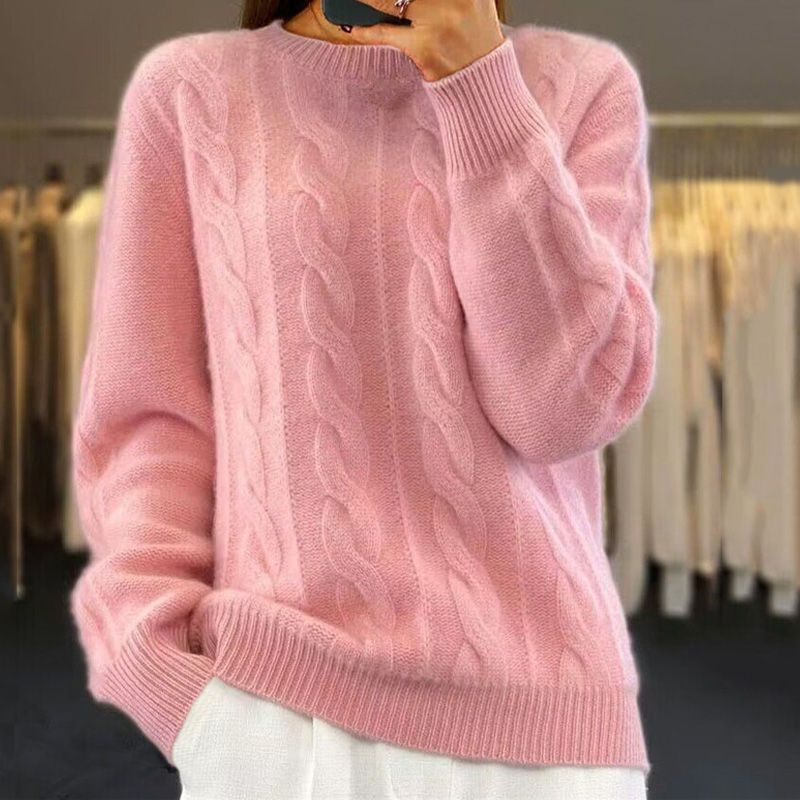 Warm Knitted Ladies Sweater - Bella-Pink-S-State of Style