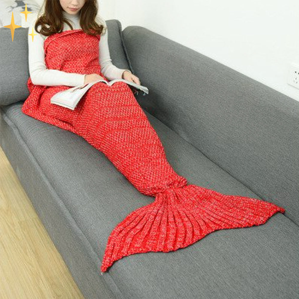 Warm Knitted Mermaid Tail Blanket - MermaidDreams-Red-State of Style