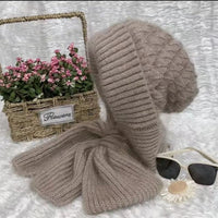 Warm Ladies Beanie with Integrated Scarf - Nora-Khaki-State of Style