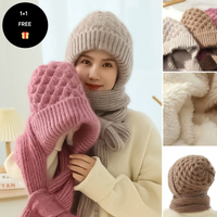 Warm Ladies Beanie with Integrated Scarf - Nora-Khaki-State of Style