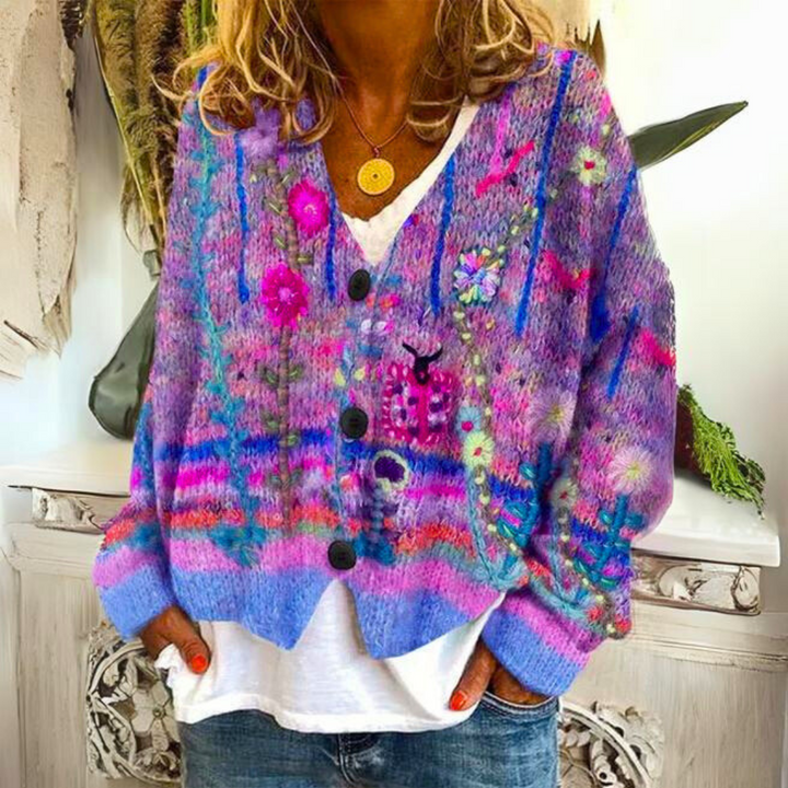 Warm Ladies Cardigan with Print – Liv-Purple-S-State of Style