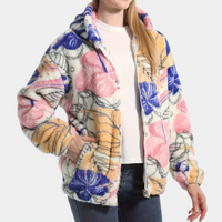 Warm Ladies' Coat with Hood and Floral Print - Elira-XS-State of Style