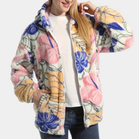 Warm Ladies' Coat with Hood and Floral Print - Elira-XS-State of Style