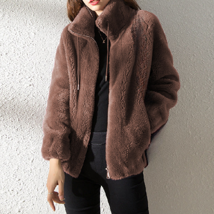 Warm Ladies' Jacket with Zip - Yara-Dark brown-XS-State of Style