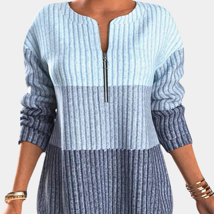 Warm Ladies' Jumper with Zip - Lina-Blue-XS-State of Style