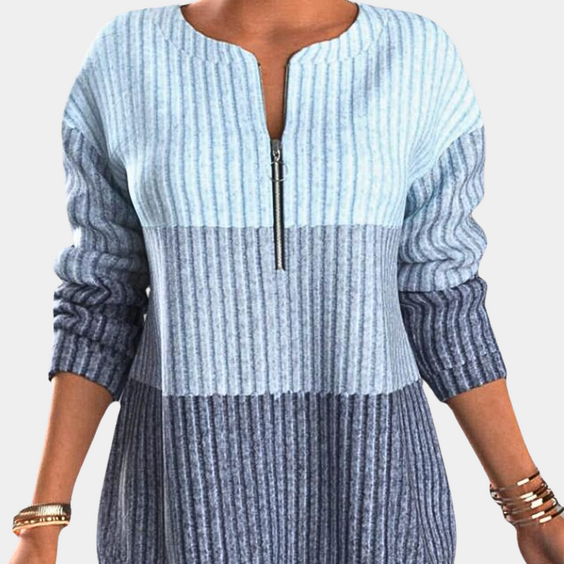 Warm Ladies' Jumper with Zip - Lina-Blue-XS-State of Style