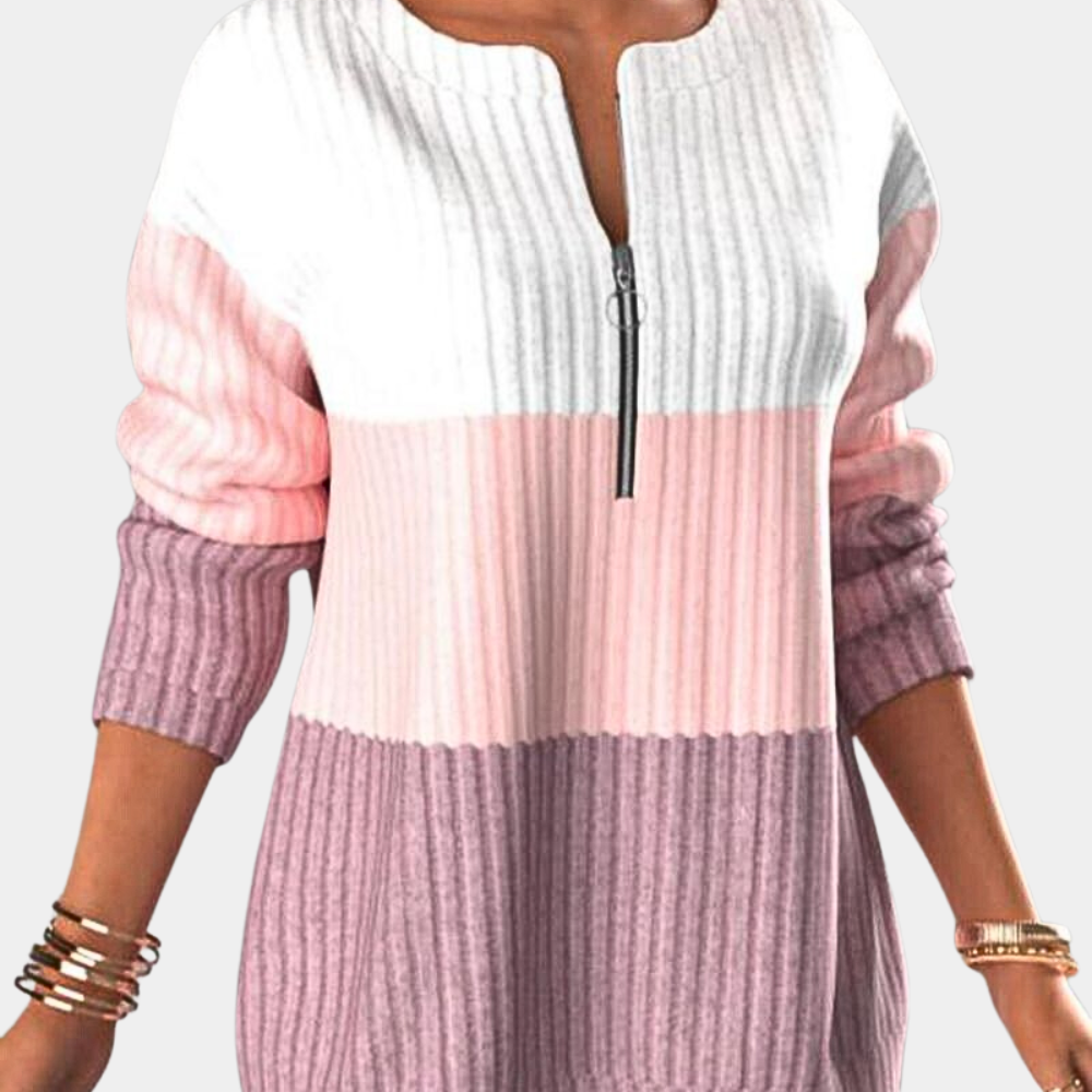 Warm Ladies' Jumper with Zip - Lina-Pink-XS-State of Style