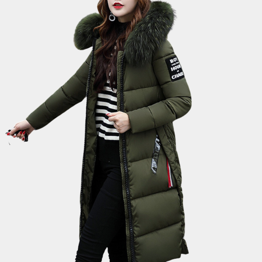 Warm Ladies Puffer Jacket with Hood - Livia-Green-XS-State of Style